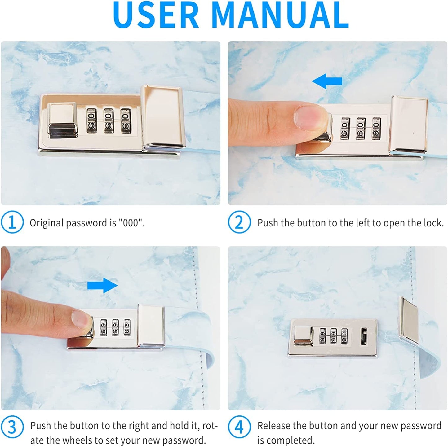 Marble Lockable Book with Password – Personal Notebook with Combination Lock for Travel & Daily Use