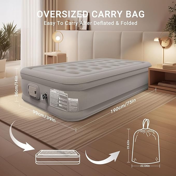 Single Size Inflatable Air Bed with Built-in Air Pump