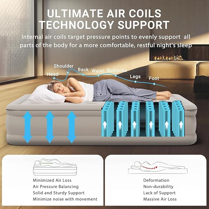 Single Size Inflatable Air Bed with Built-in Air Pump