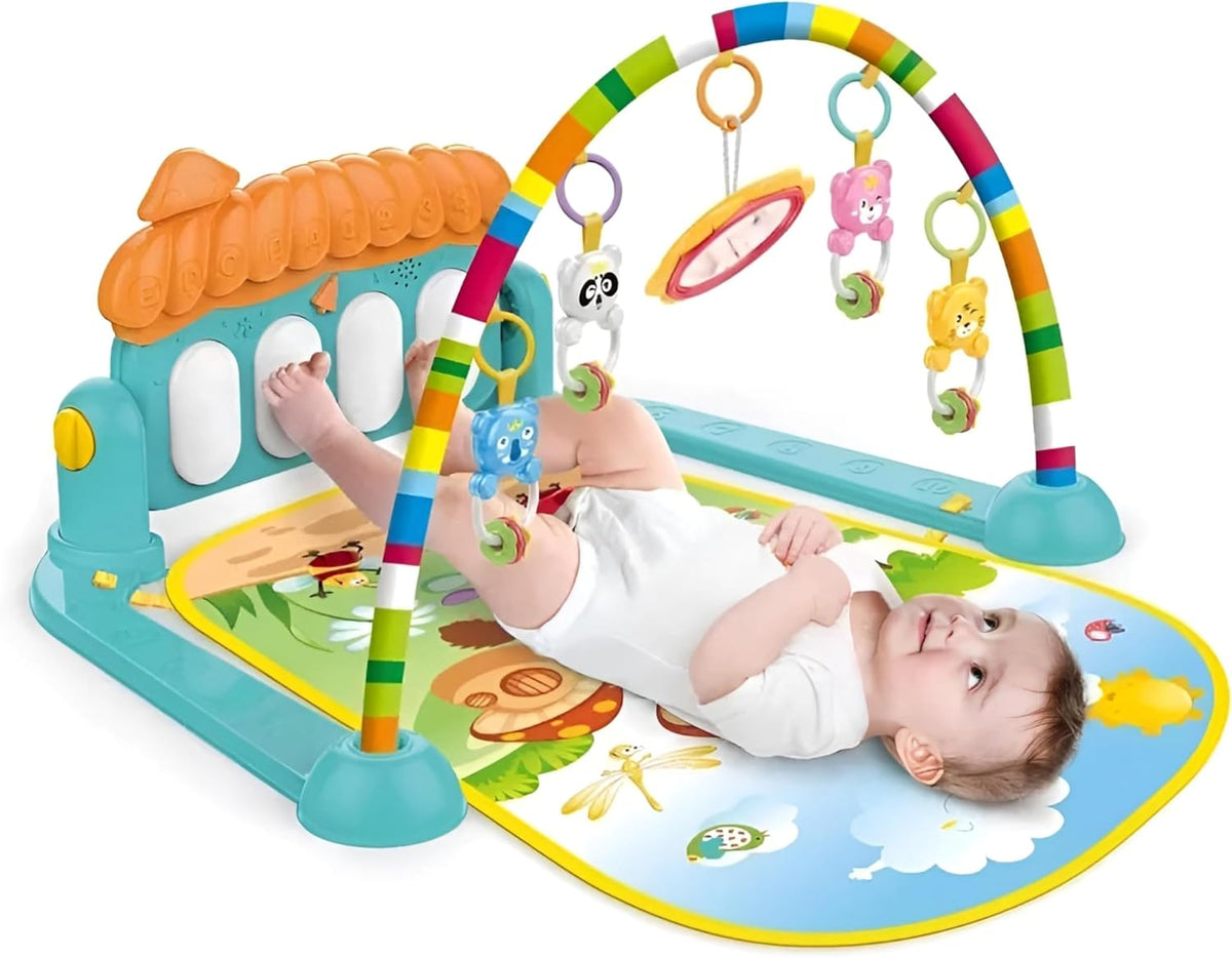 Baby Activity Gym & Play Mat with Piano, Hanging Toys, Mirror & Colorful Arch for Newborns