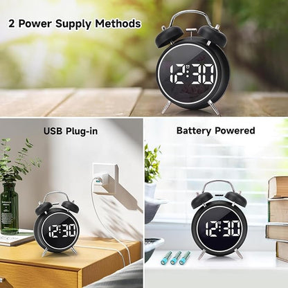 Twin Bell LED Digital Alarm Clock with Night Light Display