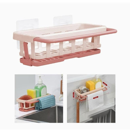 Kitchen & Bathroom Hanging Drain Rack | Retractable Sink Storage Organizer | Sponge Holder