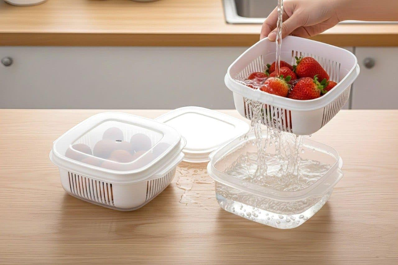 4 PCS Food Storage Containers Set with Strainer | Multi-Purpose Kitchen Storage Boxes