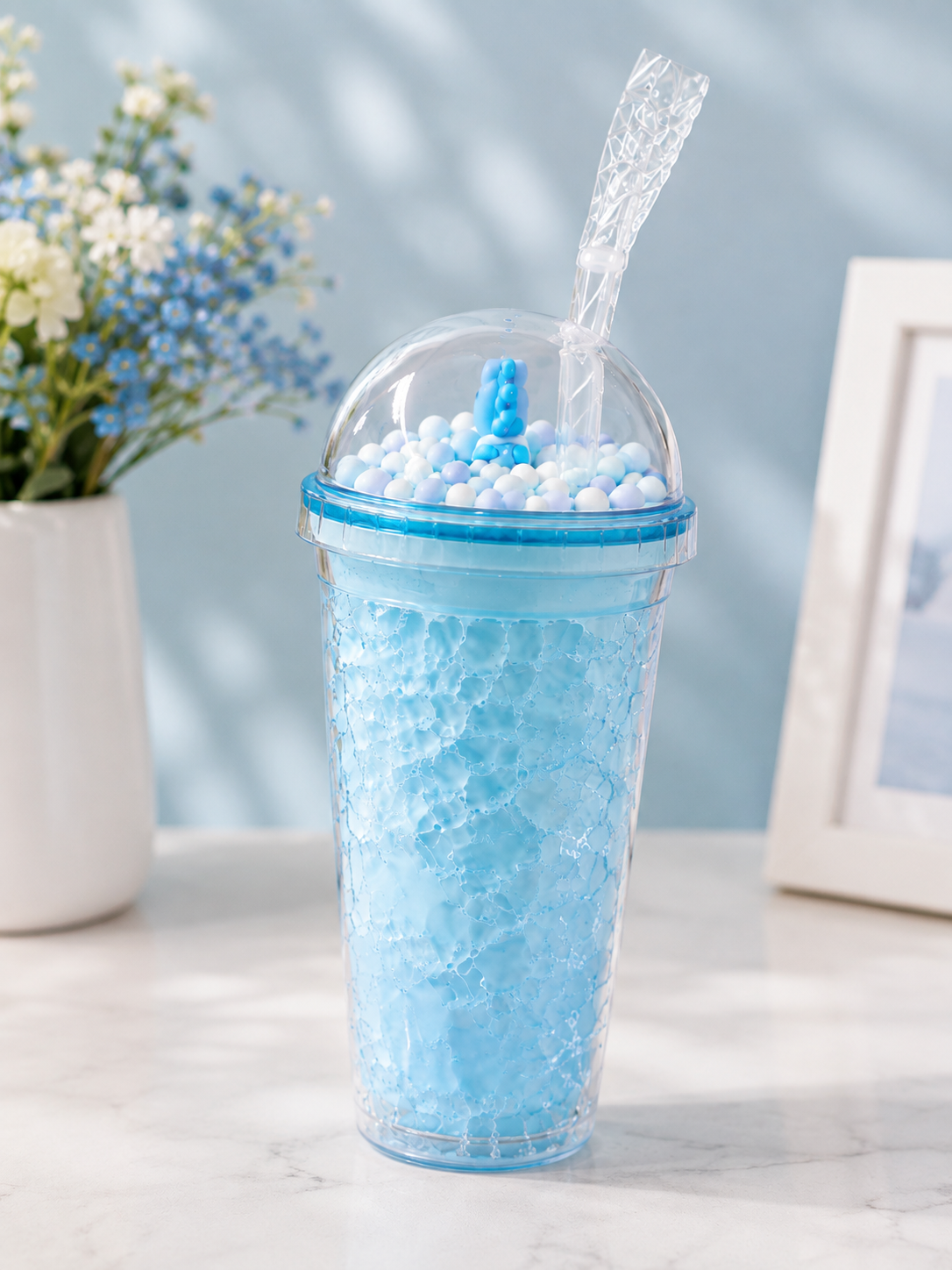 Color Ball Tumbler Cup with Dome Lid & Straw | Reusable Cute Bubble Cold Drink Cup