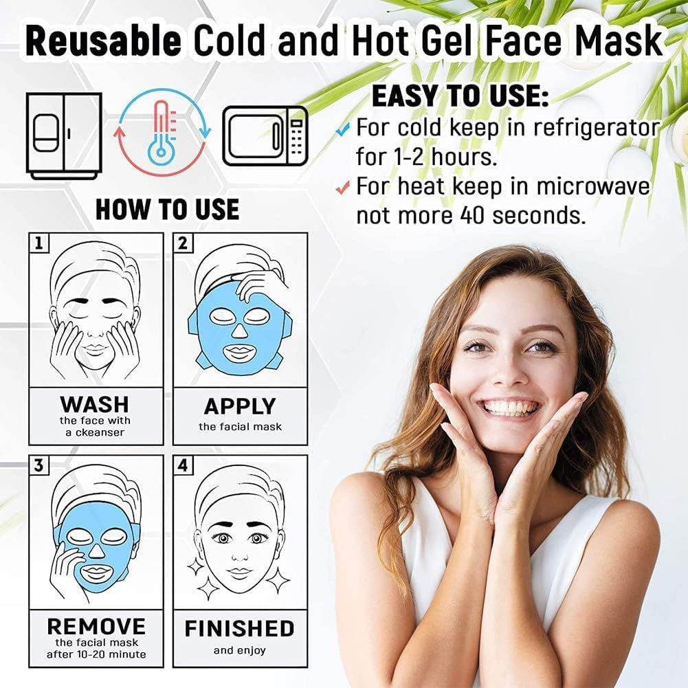 Reusable Ice Gel Face Mask Cooling Therapy for Puffy Eyes, Face & Skin Care