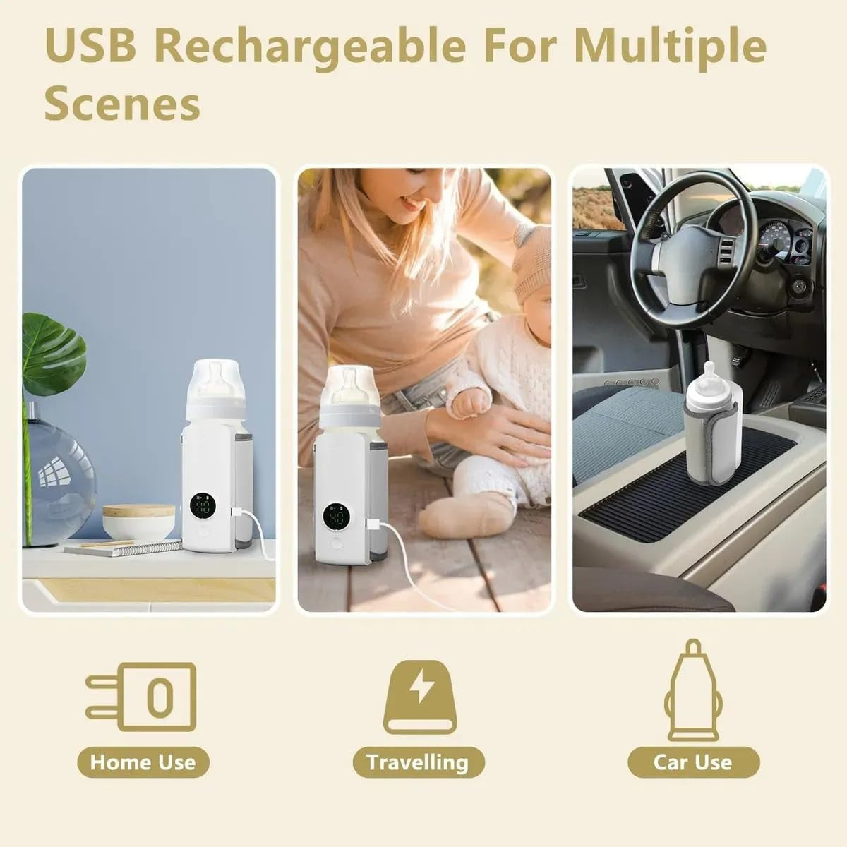 Portable Rechargeable Baby Milk Warmer Bottle with Digital Display | USB Travel-Friendly