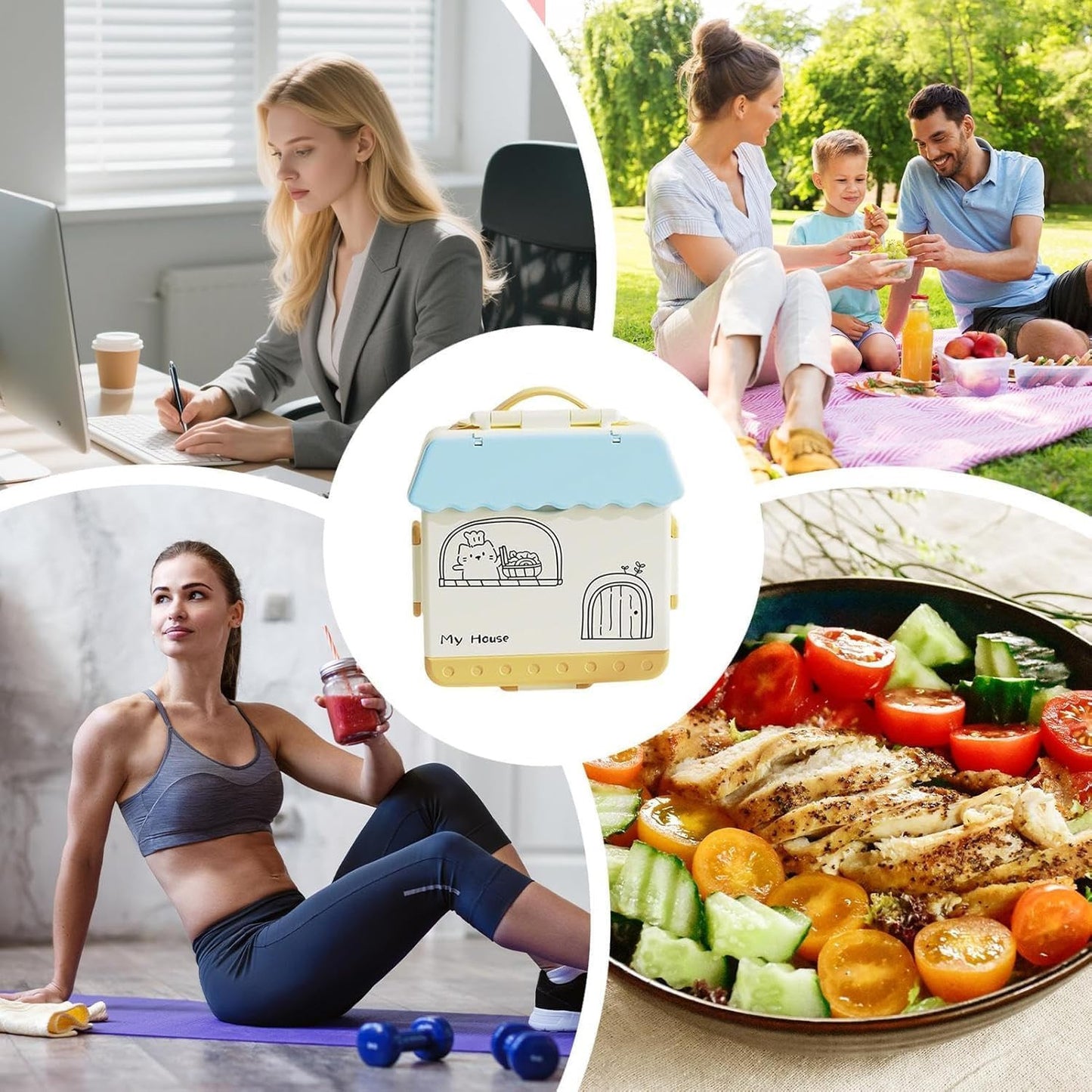 Cute Home Shape Kids Lunch Box | Cute House Design Bento Box with Compartments for School & Picnic