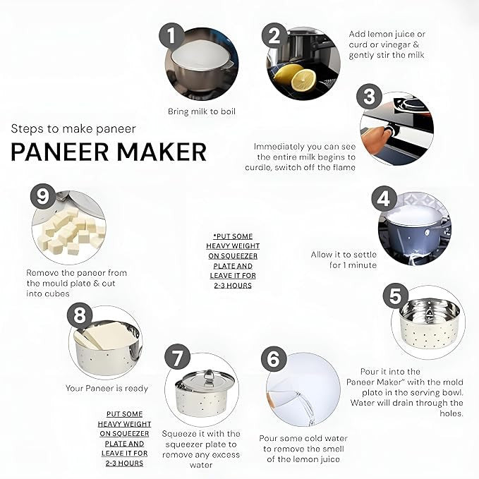 Stainless Steel Paneer Maker with Strainer & Lid
