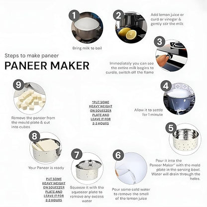 Stainless Steel Paneer Maker with Strainer & Lid