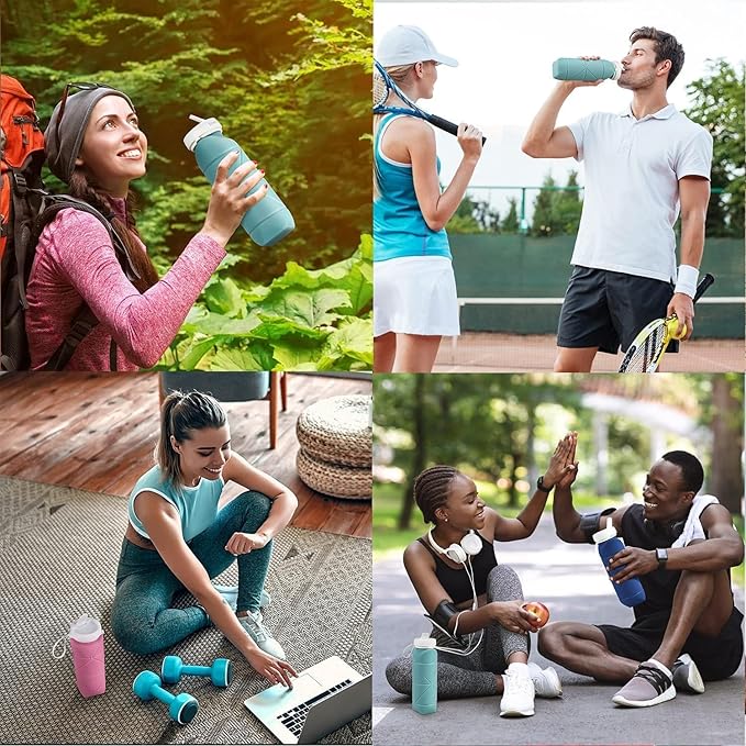 Silicone Foldable Water Bottle 610ml – Leakproof, BPA-Free & Portable Collapsible Water Bottle for Travel, Gym & Outdoor Use