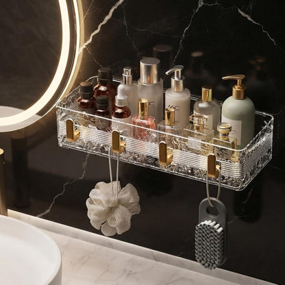 4 Hook Bathroom Shelf – Wall Mounted Storage Organizer