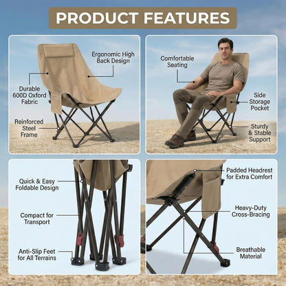 Camping Chair with Footrest | Portable Folding Lounge Chair with Carry Bag | Outdoor Relax Chair