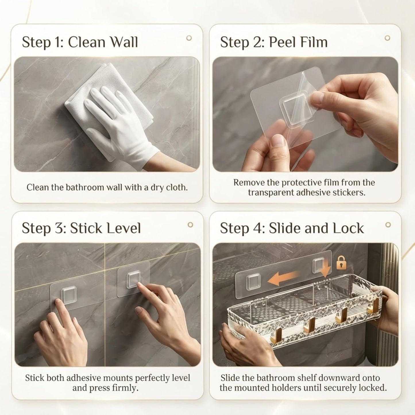 4 Hook Bathroom Shelf – Wall Mounted Storage Organizer