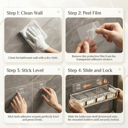 4 Hook Bathroom Shelf – Wall Mounted Storage Organizer