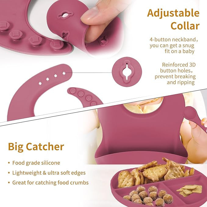 6 PCS Silicone Baby Feeding Set | BPA Free Baby Dinner Set with Bib, Plate, Bowl, Cup & Spoon