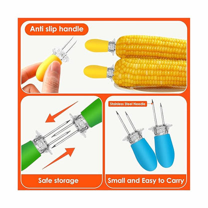 8PCS Stainless Steel Corn Cob Holders | Interlocking Anti-Slip Corn Skewers