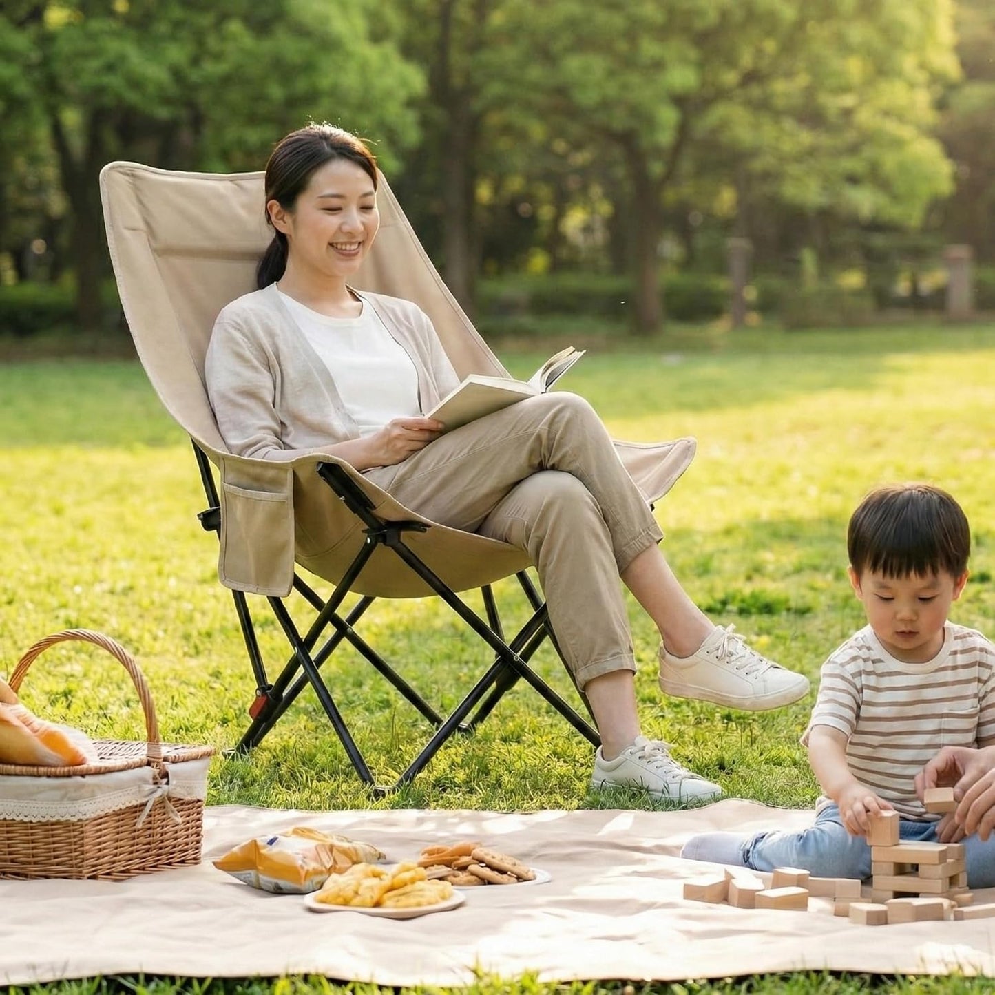 Camping Chair with Footrest | Portable Folding Lounge Chair with Carry Bag | Outdoor Relax Chair