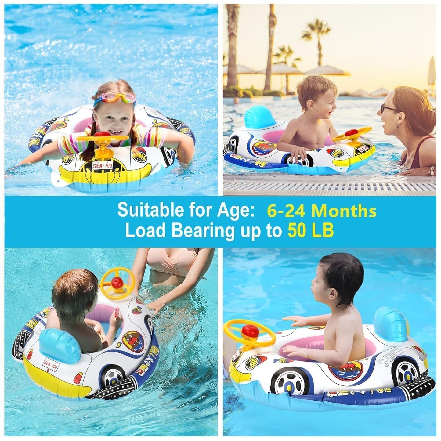 Kids Inflatable Swimming Car Float with Pump | Baby Pool Seat Ring