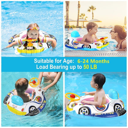 Kids Inflatable Swimming Car Float with Pump | Baby Pool Seat Ring