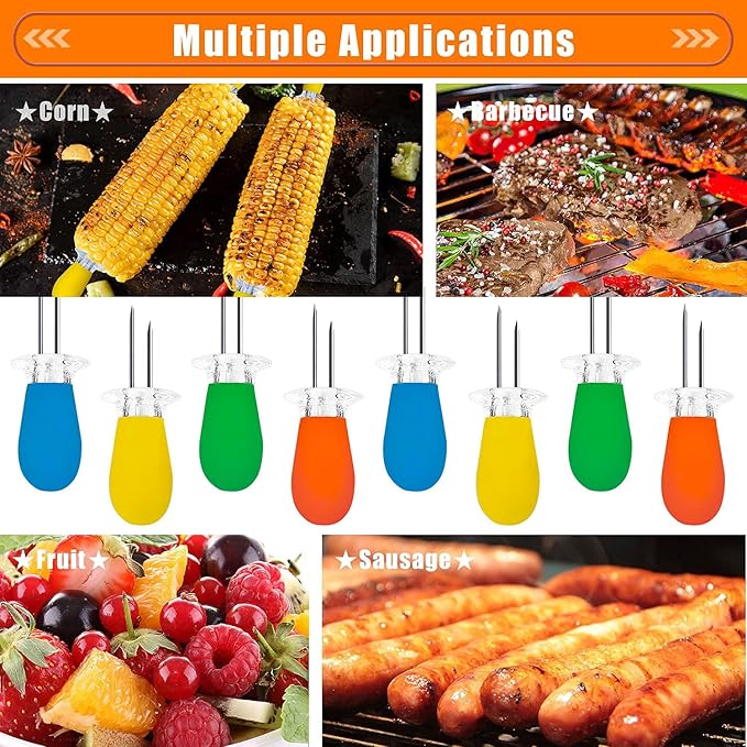 8PCS Stainless Steel Corn Cob Holders | Interlocking Anti-Slip Corn Skewers