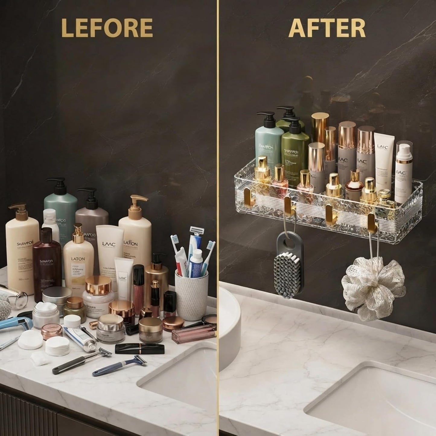4 Hook Bathroom Shelf – Wall Mounted Storage Organizer