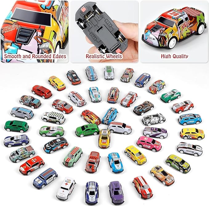 48 PCS Alloy Pull Back Car Set with Container Storage | Mini Metal Toy Cars for Kids