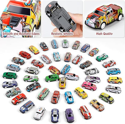 48 PCS Alloy Pull Back Car Set with Container Storage | Mini Metal Toy Cars for Kids