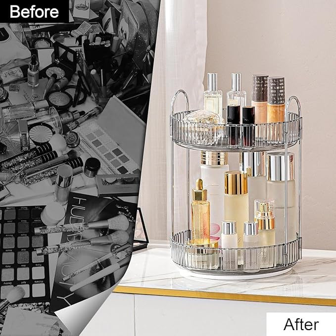 360° Rotating Makeup Organizer Box 2 Layer | Cosmetic Storage Organizer Stand