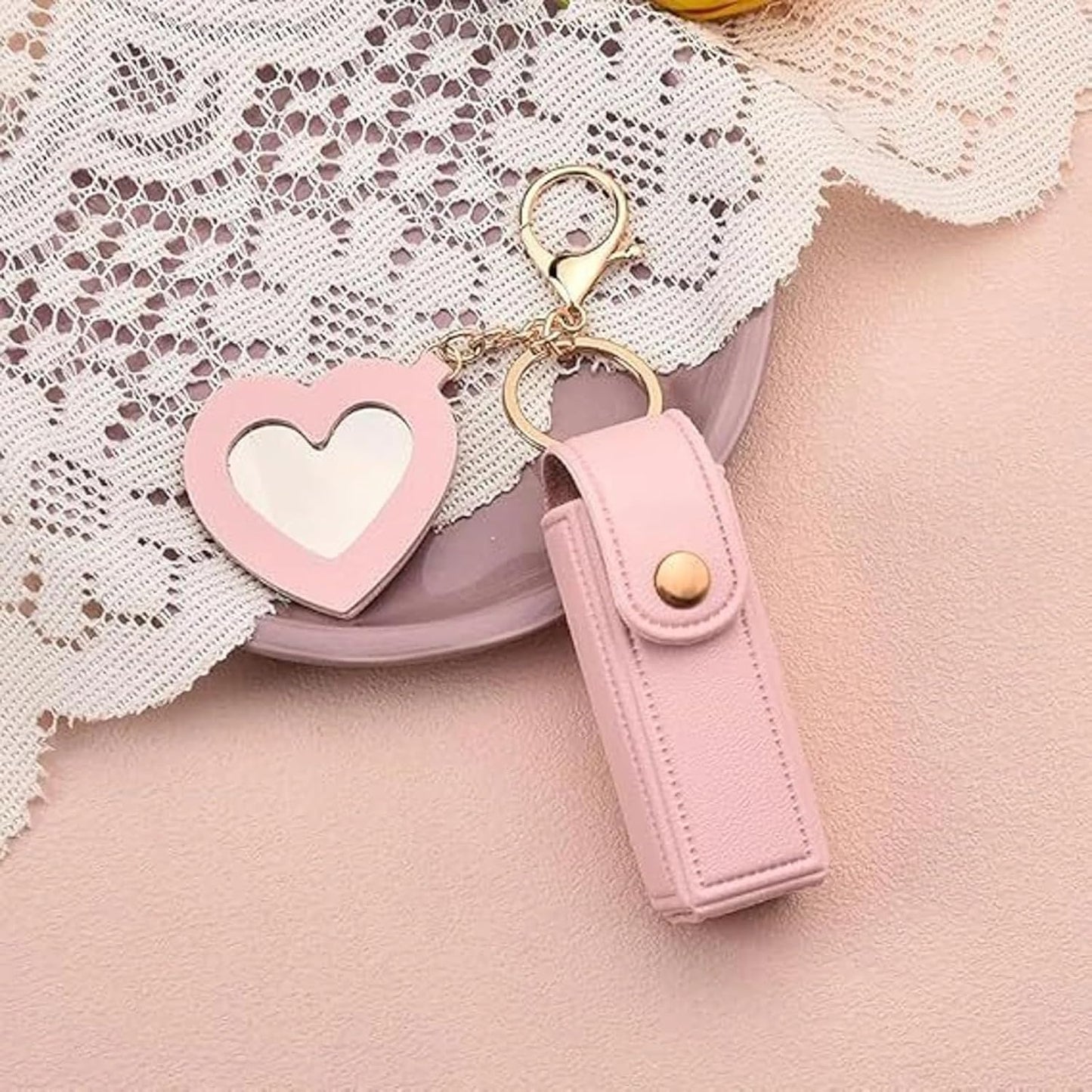 Lipstick Holder Keychain with Mirror | Portable Travel Lipstick Case