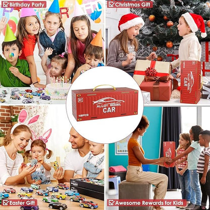 48 PCS Alloy Pull Back Car Set with Container Storage | Mini Metal Toy Cars for Kids