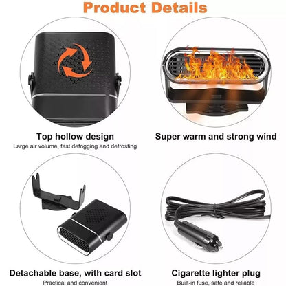 2 in 1 Portable Car Heater & Defogger | 12V Fast Heating with 360° Adjustable Design