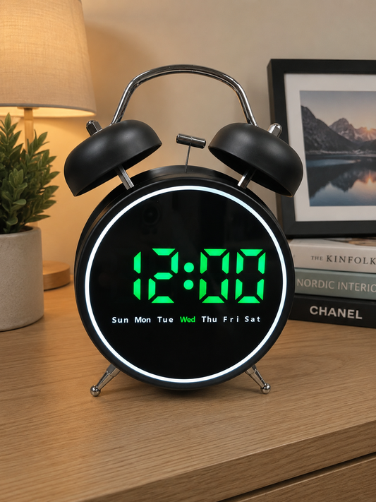Twin Bell LED Digital Alarm Clock with Night Light Display
