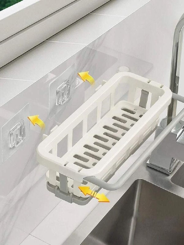 Kitchen & Bathroom Hanging Drain Rack | Retractable Sink Storage Organizer | Sponge Holder