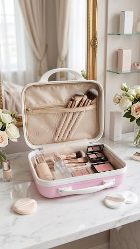 Mini Hard Shell Travel Makeup Case & Cosmetic Vanity Organizer