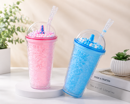 Color Ball Tumbler Cup with Dome Lid & Straw | Reusable Cute Bubble Cold Drink Cup