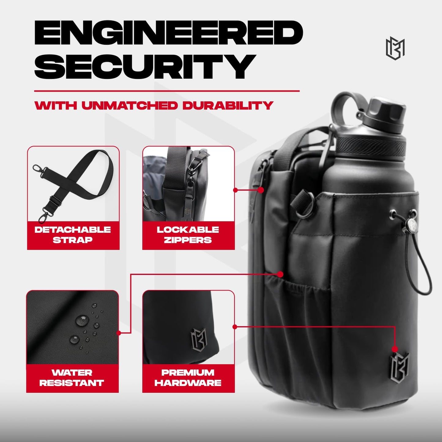 Magnetic Gym Bag with Water Bottle Holder & Shoulder Strap