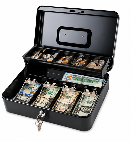 Metal Cash Box Big Size 30x24x9 CM with Lock & Coin Tray