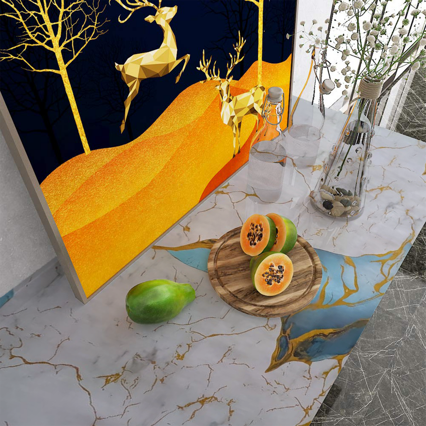 Self Adhesive Sticker Wallpaper (60x200cm) (New Desing Golden Line Sky)