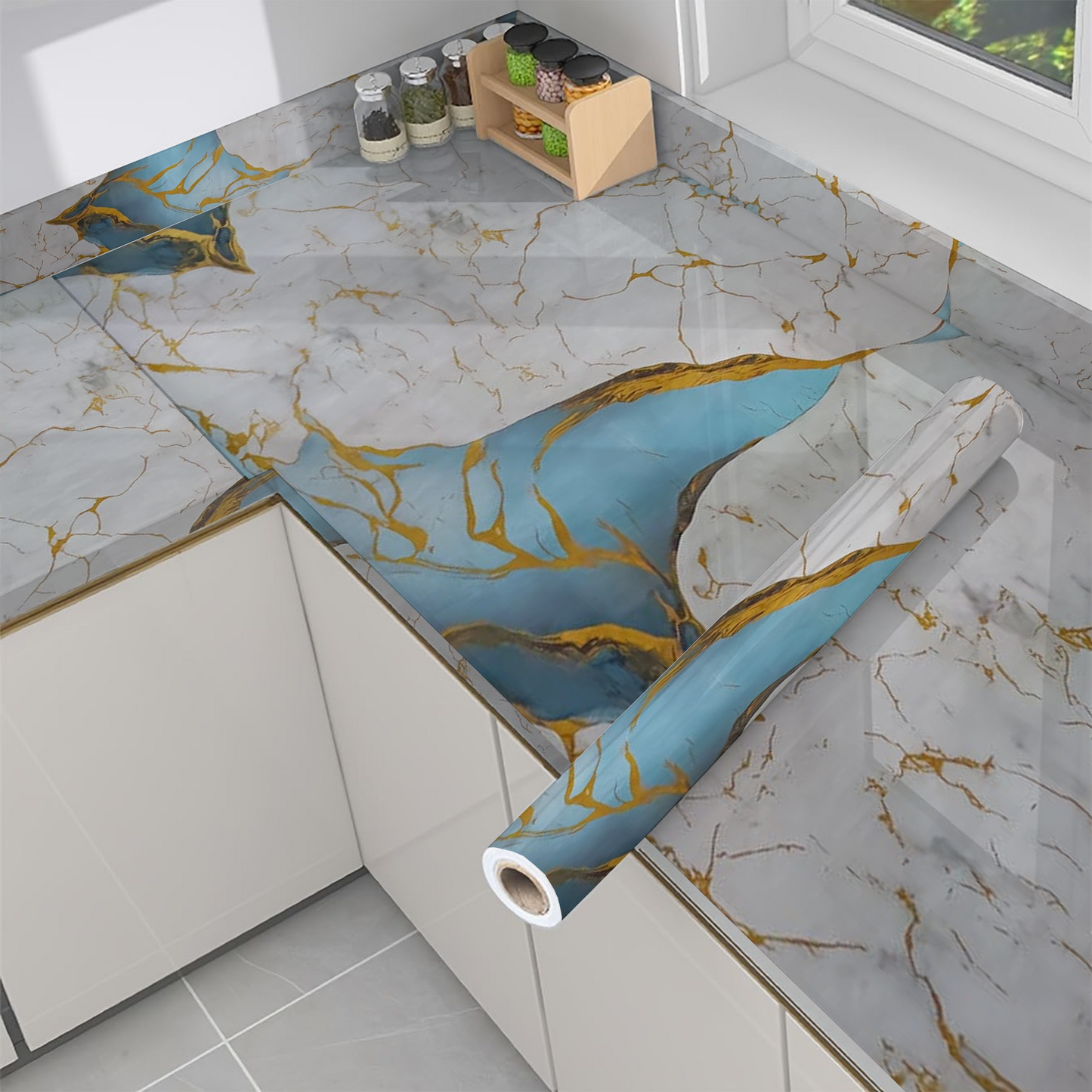 Self Adhesive Sticker Wallpaper (60x200cm) (New Desing Golden Line Sky)