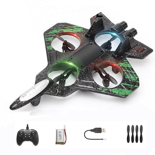 Fighter Jet Style RC Drone Toy with Remote Control & LED Lights for Kids