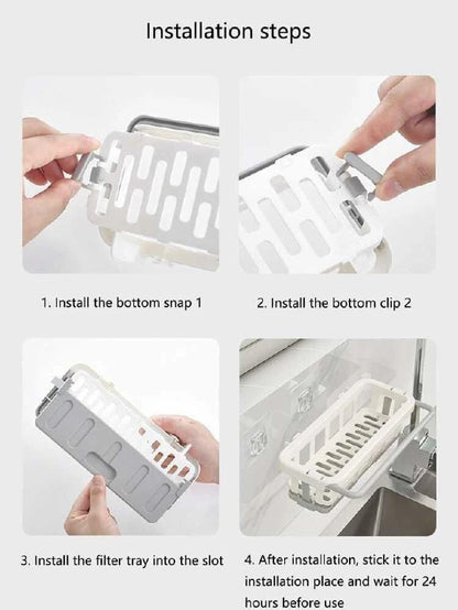 Kitchen & Bathroom Hanging Drain Rack | Retractable Sink Storage Organizer | Sponge Holder