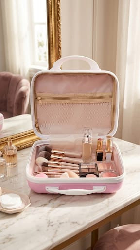 Mini Hard Shell Travel Makeup Case & Cosmetic Vanity Organizer