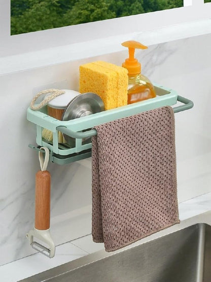 Kitchen & Bathroom Hanging Drain Rack | Retractable Sink Storage Organizer | Sponge Holder