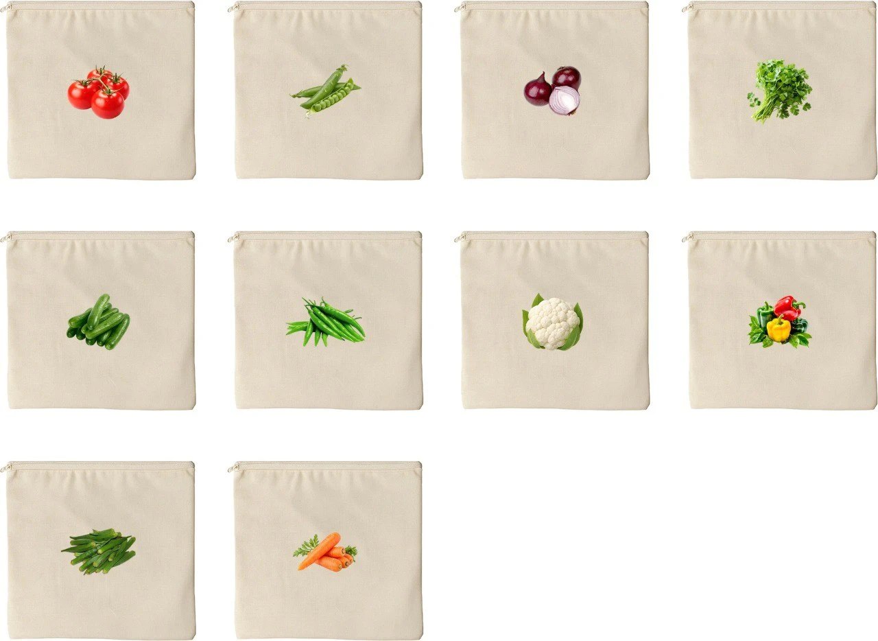 Reusable Cotton Vegetable Storage Bags Set – Eco-Friendly Kitchen Organizer Pouches