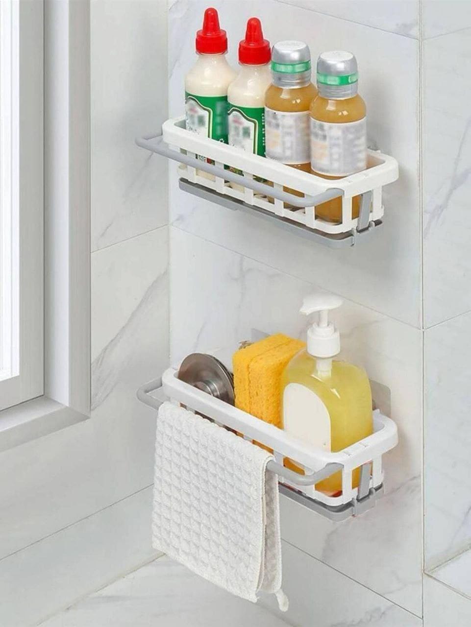 Kitchen & Bathroom Hanging Drain Rack | Retractable Sink Storage Organizer | Sponge Holder