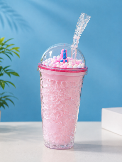 Color Ball Tumbler Cup with Dome Lid & Straw | Reusable Cute Bubble Cold Drink Cup