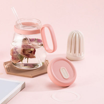 Glass Thumbler With Lid And Straw