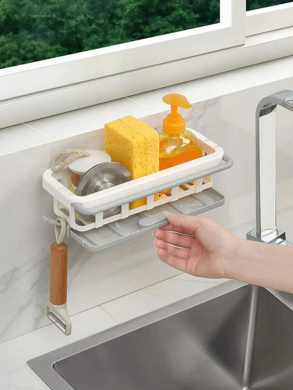 Kitchen & Bathroom Hanging Drain Rack | Retractable Sink Storage Organizer | Sponge Holder