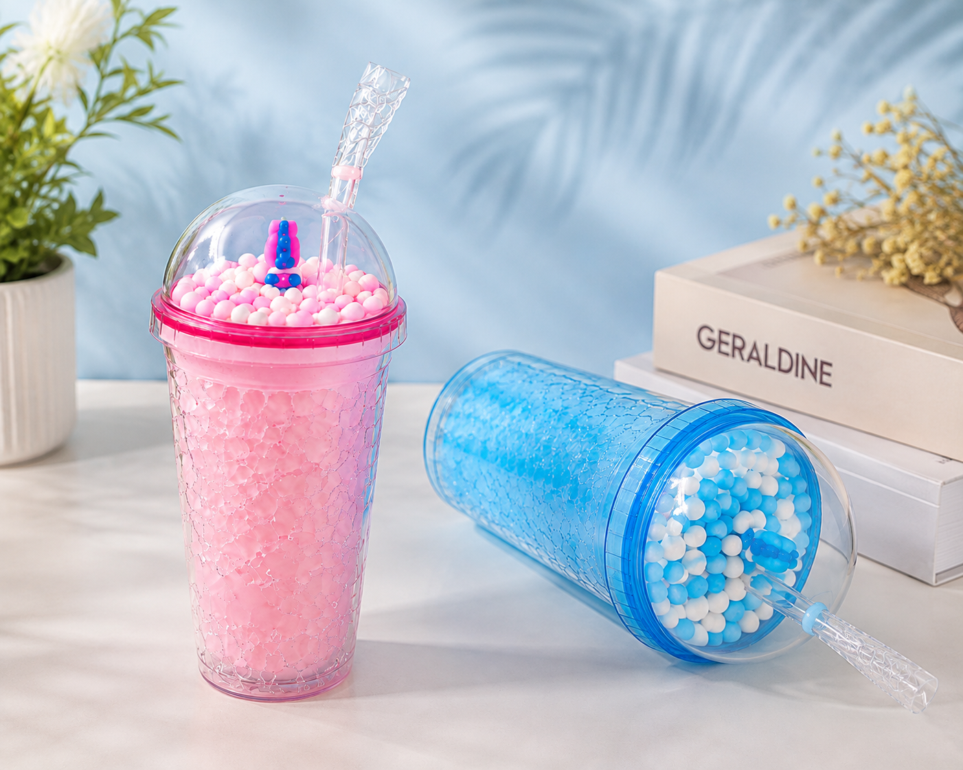 Color Ball Tumbler Cup with Dome Lid & Straw | Reusable Cute Bubble Cold Drink Cup