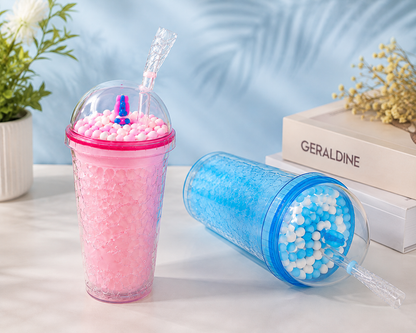 Color Ball Tumbler Cup with Dome Lid & Straw | Reusable Cute Bubble Cold Drink Cup